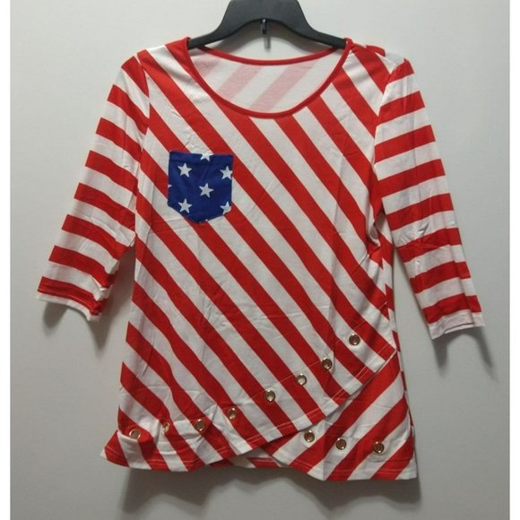 Veteran's Day American Flag T shirt with gold keyhole detail and pocket size M - Picture 3 of 6